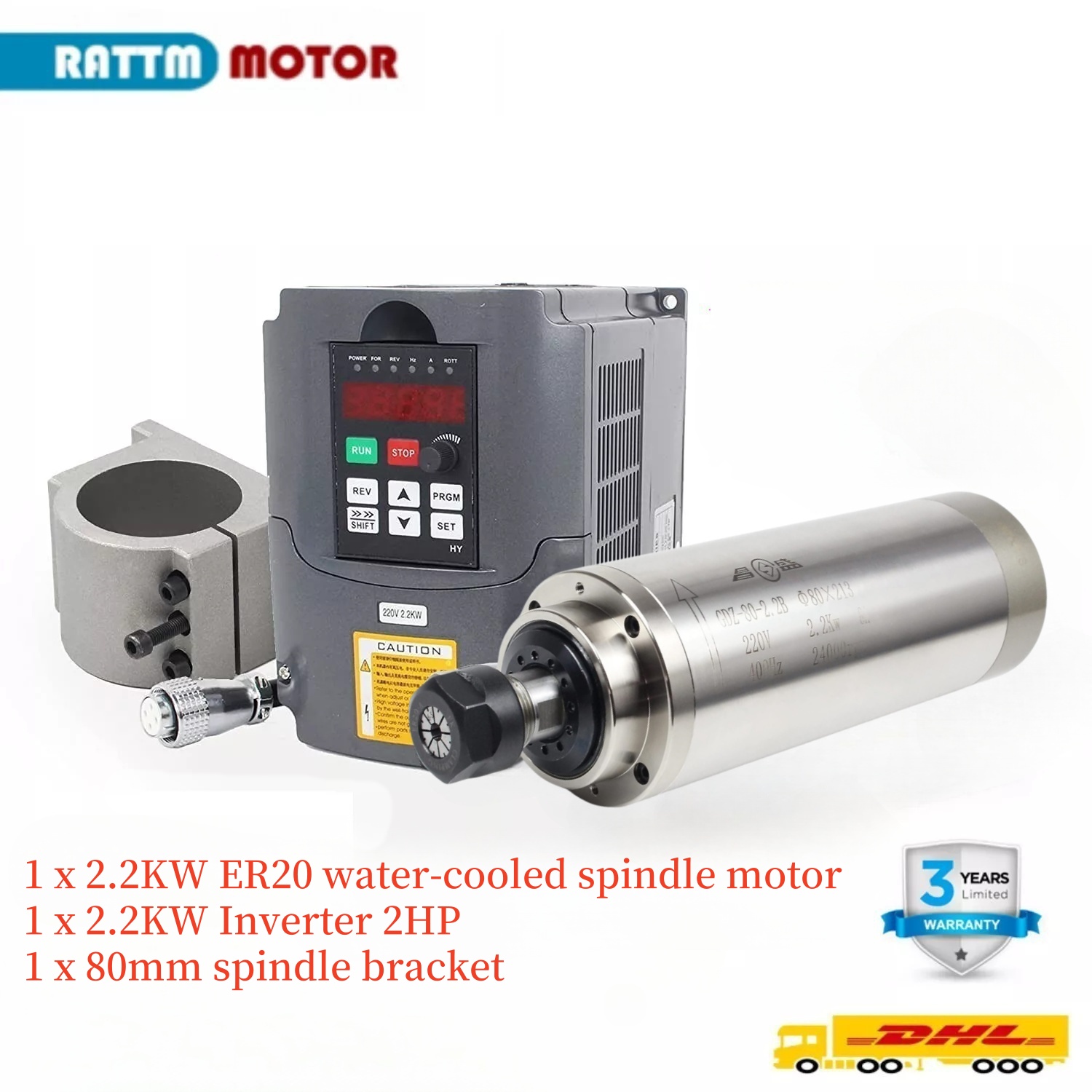 2.2KW 110V หรือ 220V 8A GDZ-80 - 2.2Kw Water Cooled Spindle Kit Vfd บทวิจารณ์และราคา